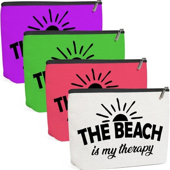4PCS Beach Vacation Essentials Makeup Bag, Cute Cosmetic Bags for Women, Beach A - Picture 1 of 6